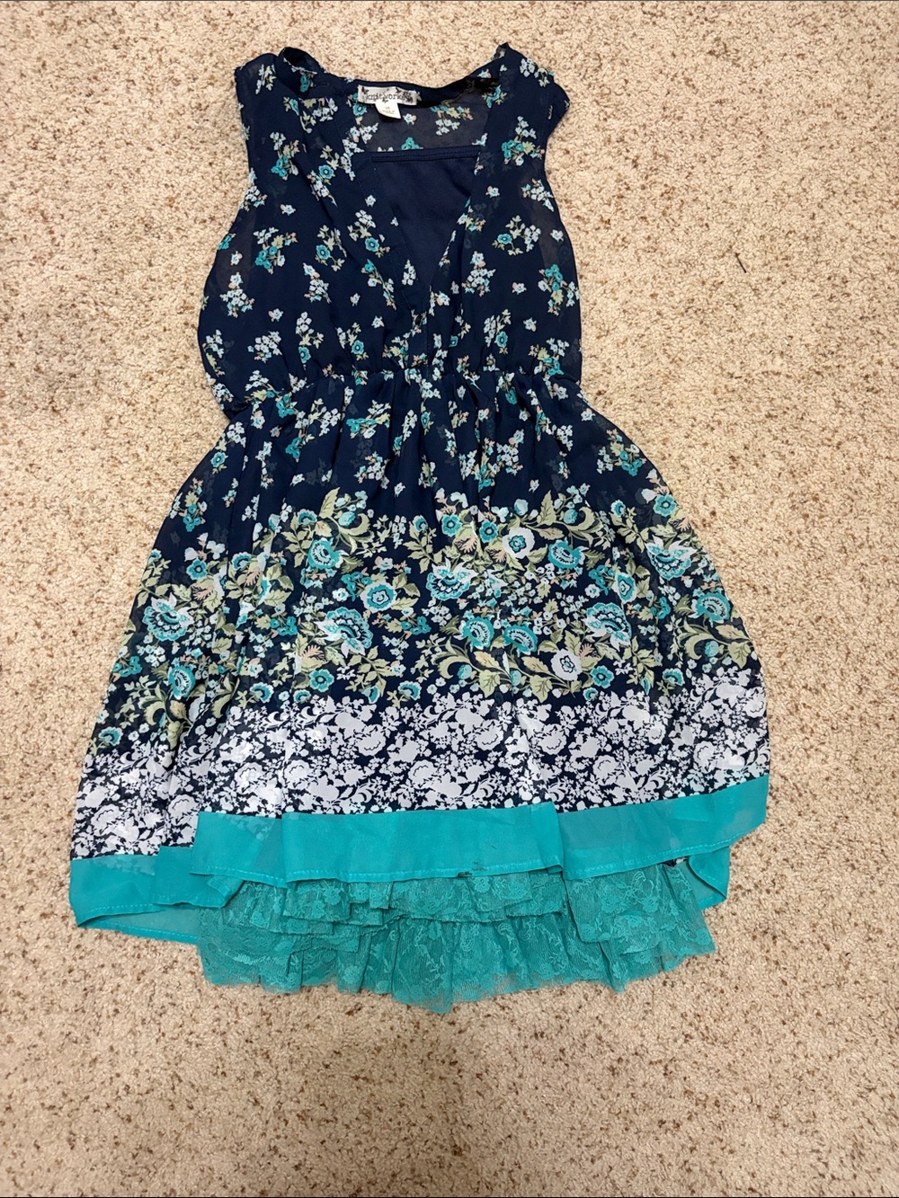 Knitworks Navy Floral Dress with Teal Trim